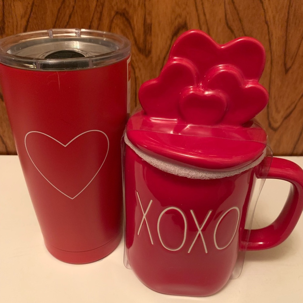 Rae Dunn XOXO topper mug and heart tumbler